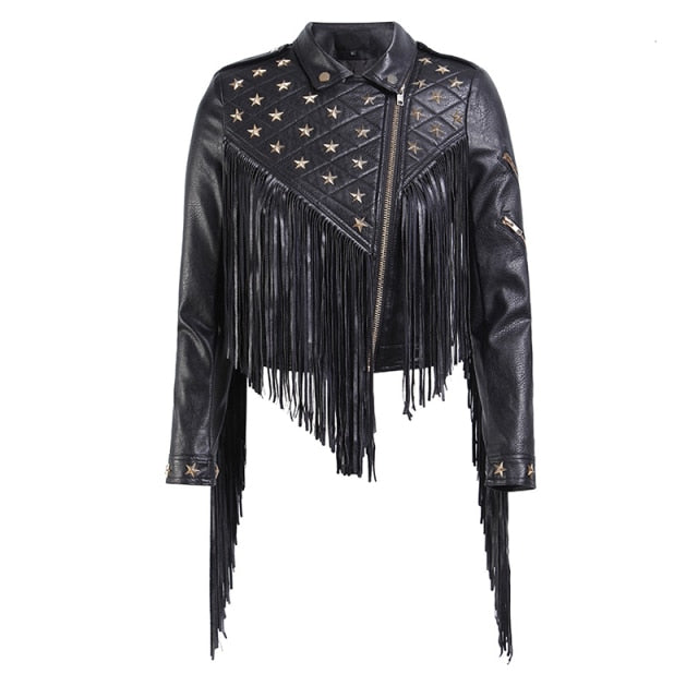 Tassel Faux Leather Jacket