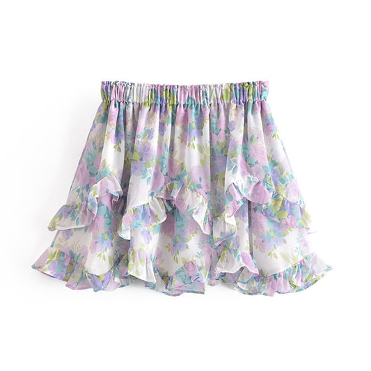 Sweet Floral Print Ruffle Skirt